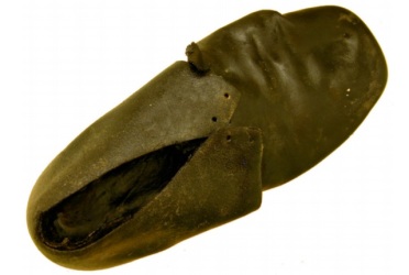 Man’s leather shoe from 2005 excavation of 44 Joy Street Privy, Fiske Center for Archaeological Research